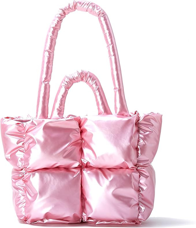 Large Puffer Tote Bag, Trendy Luxury Chic Quilted Cotton Padded Designer Handbags for Women, Wint... | Amazon (US)