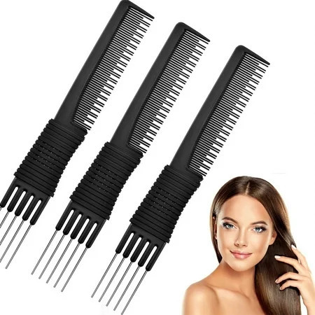 Casewin 3 Pieces Metal Hair Pick Lift Hair Pick Salon Teasing Back Combs Pink or Black Carbon Comb with Stainless Steel Lift Teasing Combs with Metal Prong Combs for Women (Black) | Walmart (US)