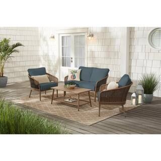 Hampton Bay Coral Vista 4-Piece Brown Wicker and Steel Patio Conversation Seating Set with Sunbre... | The Home Depot
