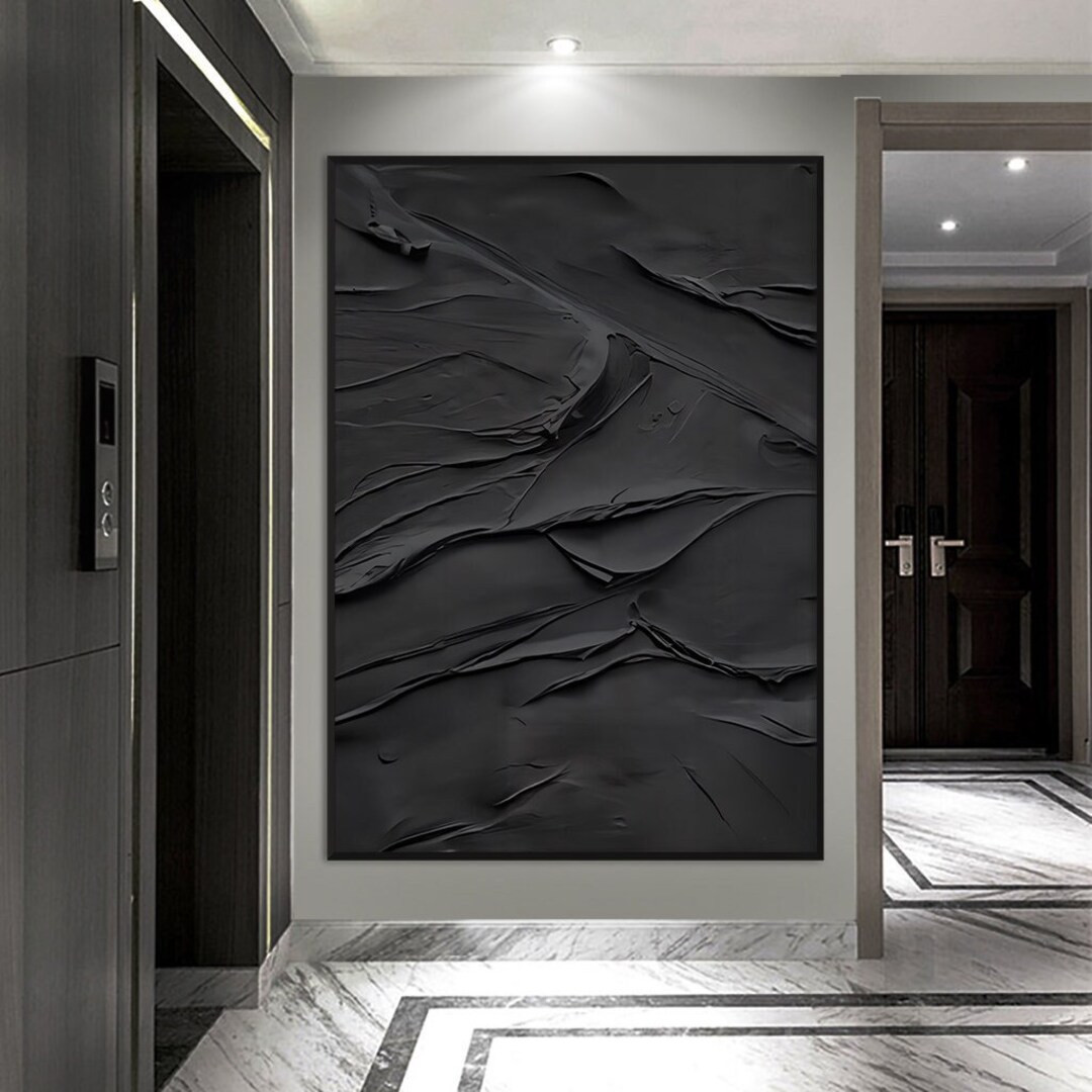 Minimalist Pure Black Wall Art Black Abstract Painting on Canvas 3D Plaster Painting Modern Abstr... | Etsy (US)