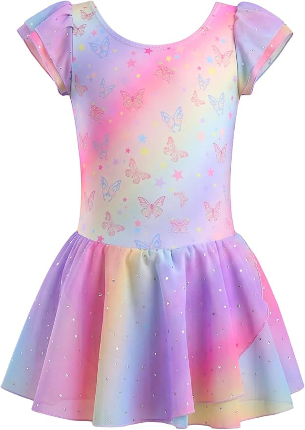 Mecceos ballet leotards for girls Kids Girls Classic Ruffle Sleeve Tutu kirted Leotard Toddler/Li... | Amazon (US)