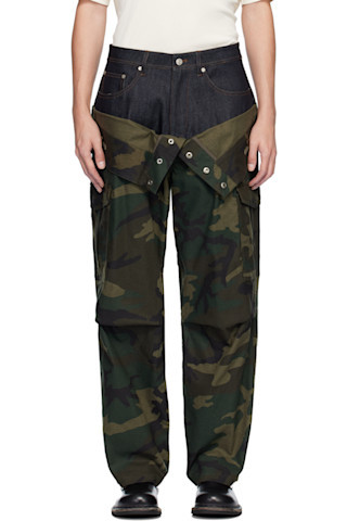 Khaki Camo Double Waist Work Wide-Leg Trousers | SSENSE