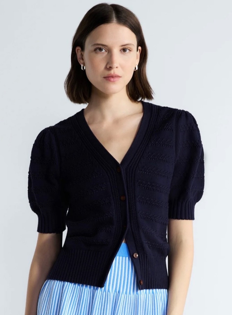 Cute front button sweater with puff sleeves