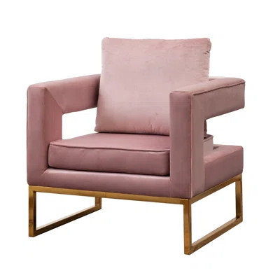 Glamorous Upholstered Accent Chair In Pink With Cut-Out And A Base Arm Arms Metal Structure | Wayfair North America