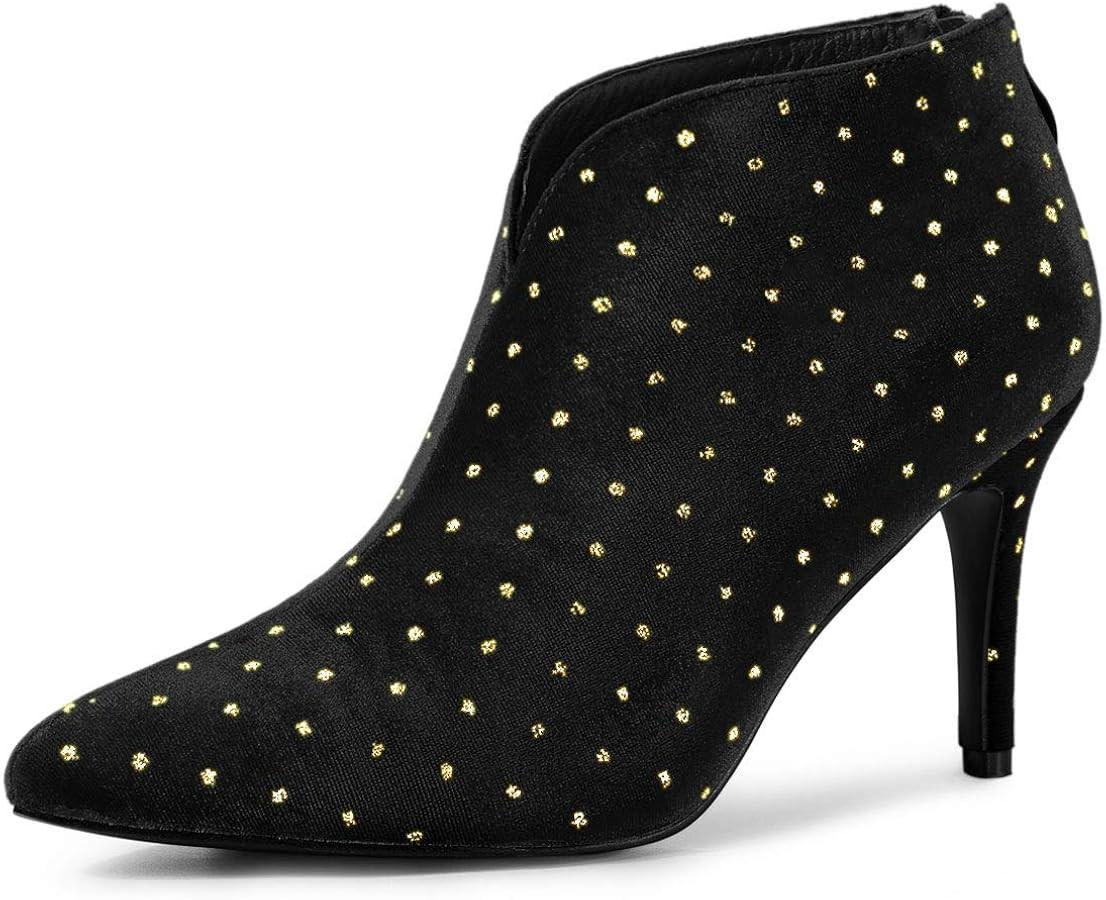 Allegra K Women's V Cutout Pointed Toe Heel Ankle Boots | Amazon (US)