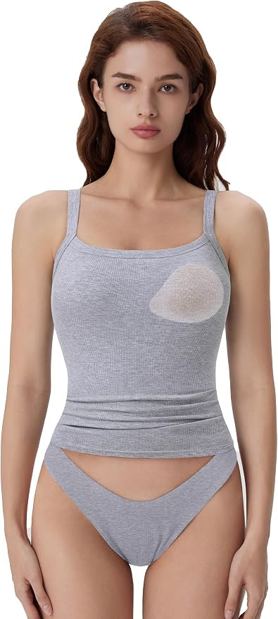 SUUKSESS Women Cotton Rib Padded Tank Tops Sleeveless Spaghetti Strap Square Neck Tops Summer Cam... | Amazon (US)