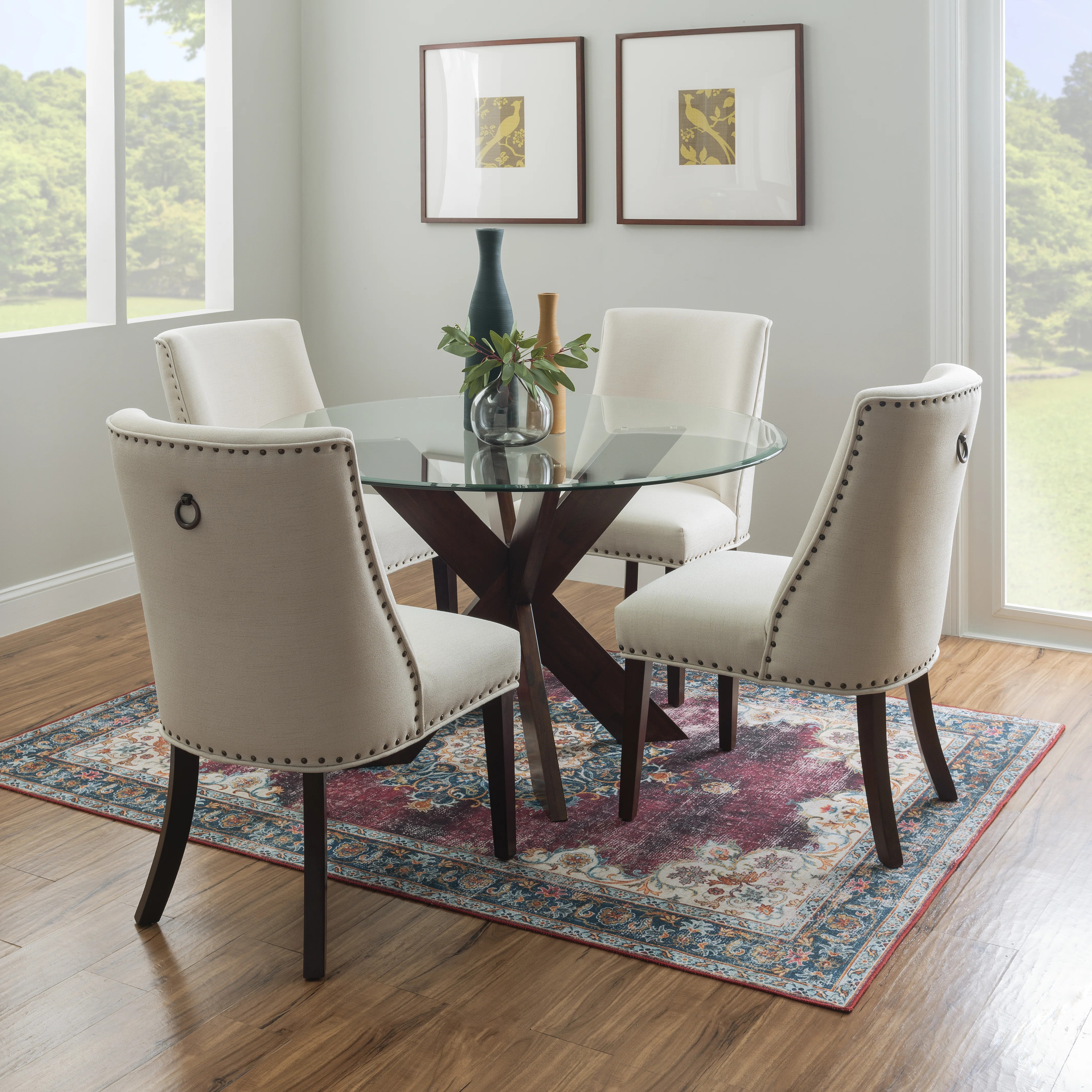 Alejoa 4-Person 48” Round Glass Top Dining Set | Wayfair North America