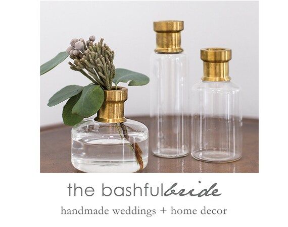 Glass bud vase with brass neck, small centerpiece, brass decor, brass wedding, classic wedding, e... | Etsy (US)