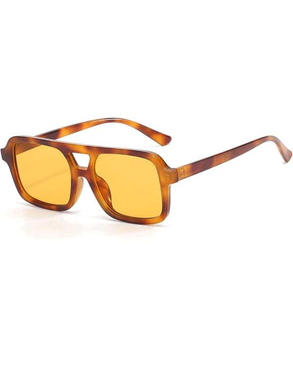 70s Retro Square Sunglasses for Women Men Trendy Vintage Rectangle Shades Classic Double Bridge S... | Amazon (US)