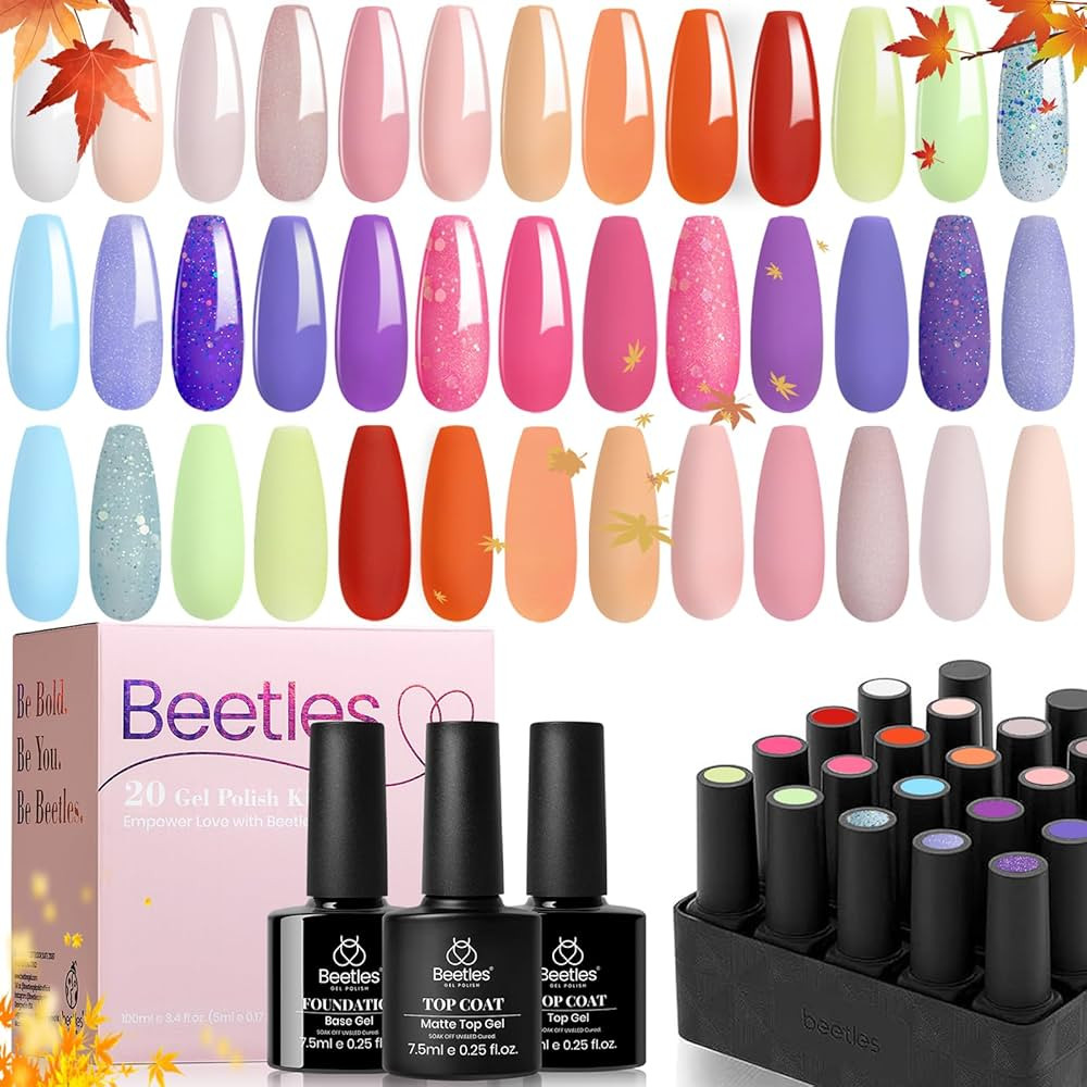 Beetles 23 Pcs Gel Nail Polish Kit with Base Top Coat, Glamour Games Collection Fall Colors Gel P... | Amazon (US)