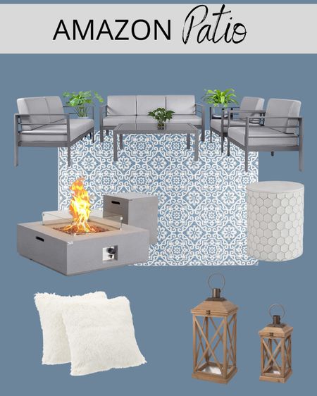 Patio furniture, area rug, sofa, accent chair, fire pit, area rug, end table, accent pillows, lanterns 

#LTKhome #LTKSeasonal #LTKstyletip