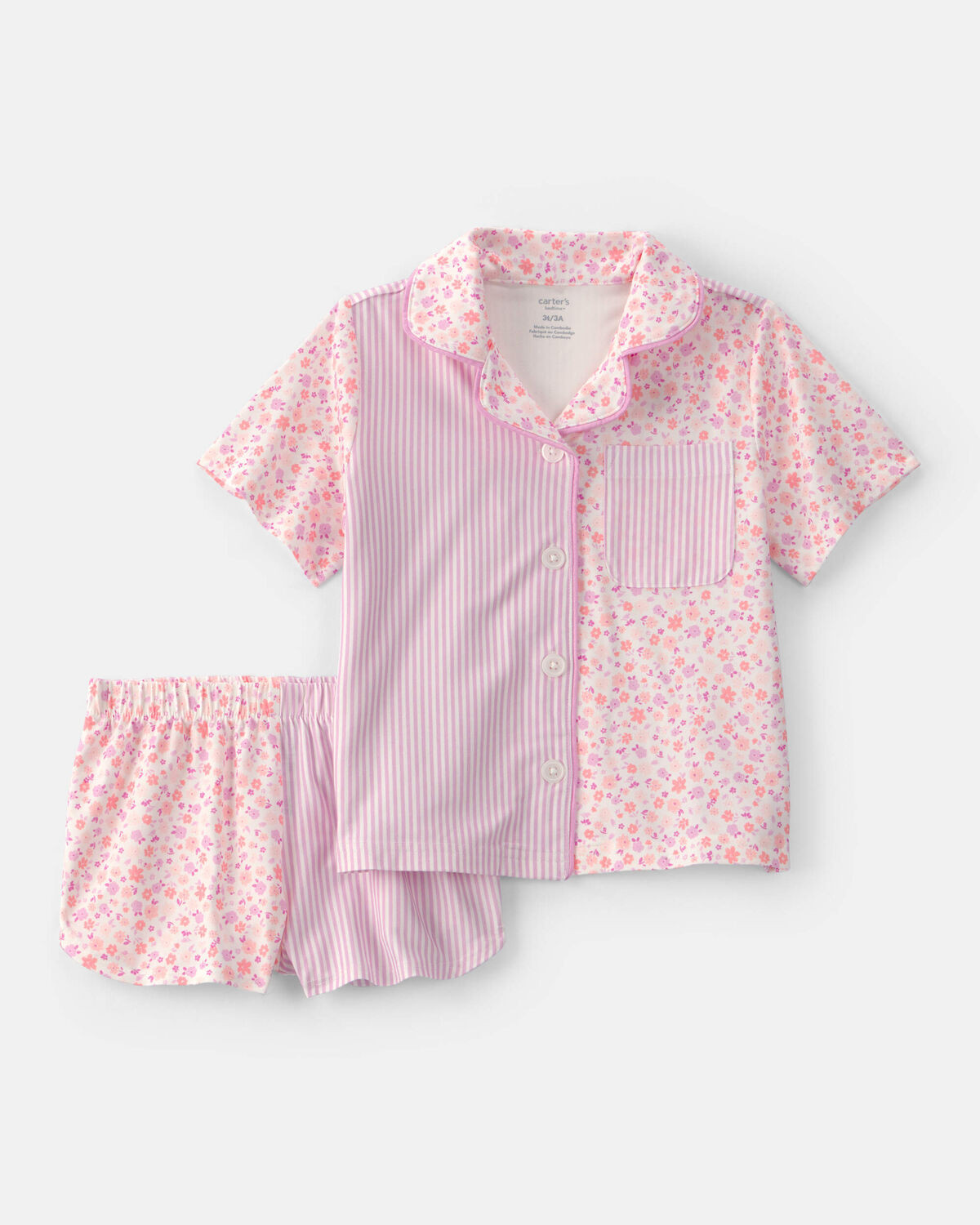 Toddler Girl Floral Striped Short-Sleeve Loose Fit 2-Piece Pajama Set - Pink | Carter's Inc
