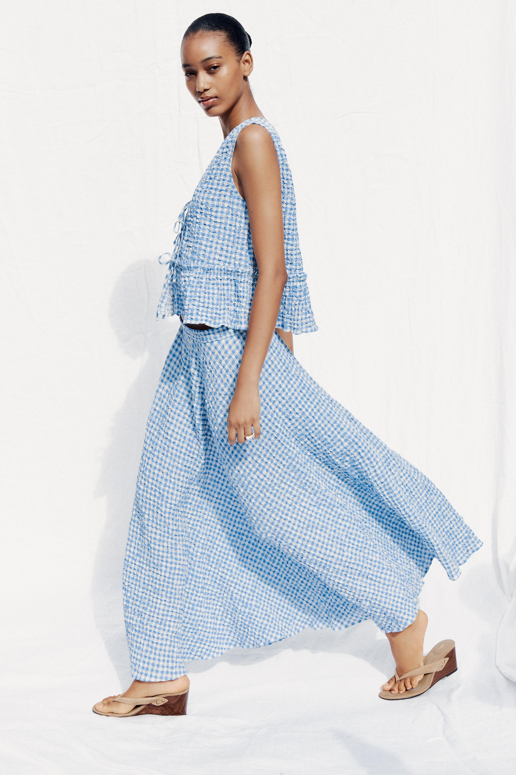 GINGHAM MIDI FLARED SKIRT | Zara US