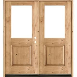 Krosswood Doors 64 in. x 80 in. Rustic Knotty Alder Half-Lite Clear Glass Unfinished Wood Left Ac... | The Home Depot