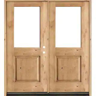 Krosswood Doors 64 in. x 80 in. Rustic Knotty Alder Half-Lite Clear Glass Unfinished Wood Left Ac... | The Home Depot