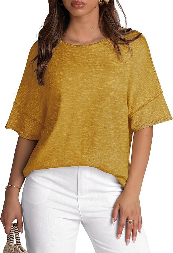 WIHOLL Oversized Tshirts for Women Short Sleeve Casual Summer Tops Loose Fit Crew Neck Lightweigh... | Amazon (US)