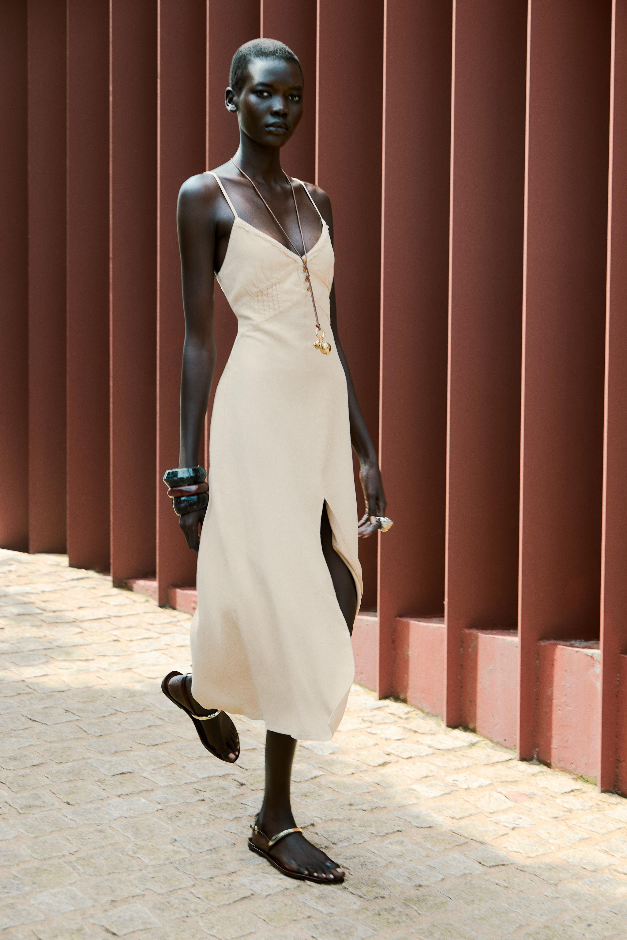 LINEN STRAPPY MIDI DRESS | Zara US