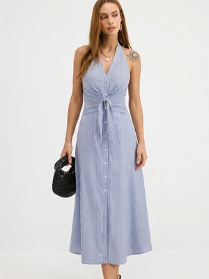 Cotton Striped Halter Tie-Waist Maxi Dress | Commense