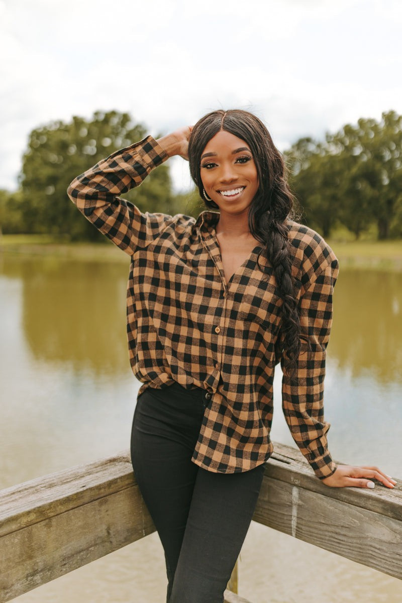 BuddyLove | Portia Loose Button Up Top | Gingerbread | BuddyLove