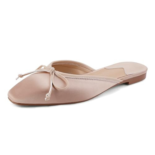 QIV Pink Flat Mules for Women Satin Ballet Flats Square Toe Loafers 9.5 | Amazon (US)