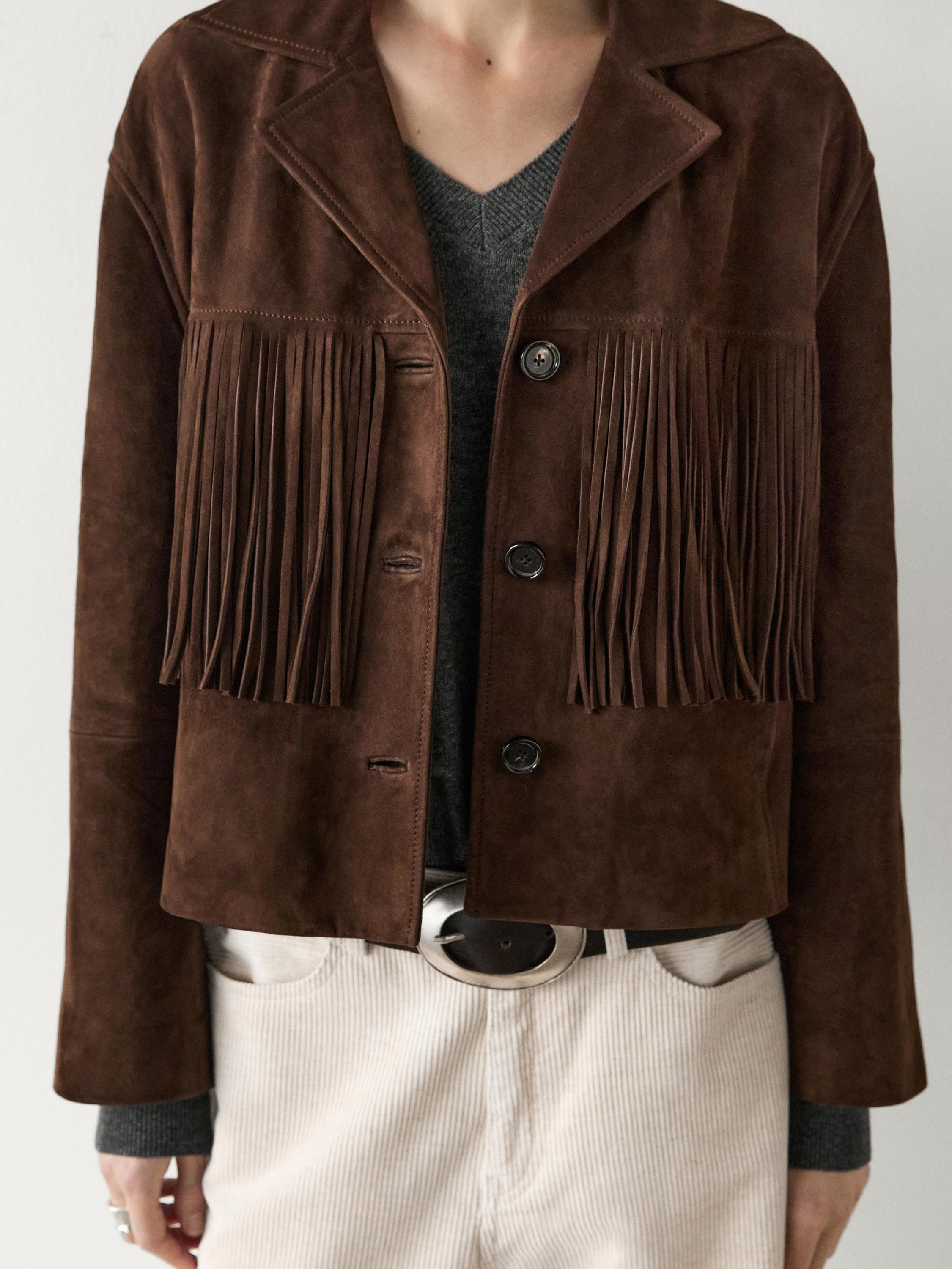 Suede jacket with leather fringing | Massimo Dutti UK