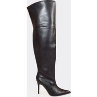 Sentinel Pointed Toe Stiletto Heel Over The Knee Thigh High Boots In Black Faux Leather, Women's Size UK 5 | EGO (UK)
