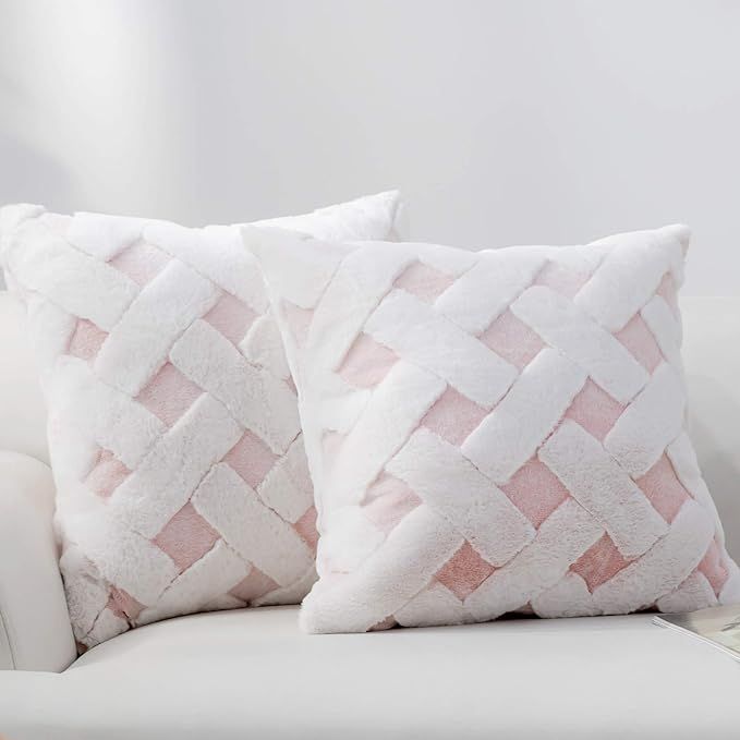 Cozy Bliss Set of 2 Faux Fur Pillow Covers Luxury Super Soft Plush Fleece Throw Pillowcase, Textu... | Amazon (US)