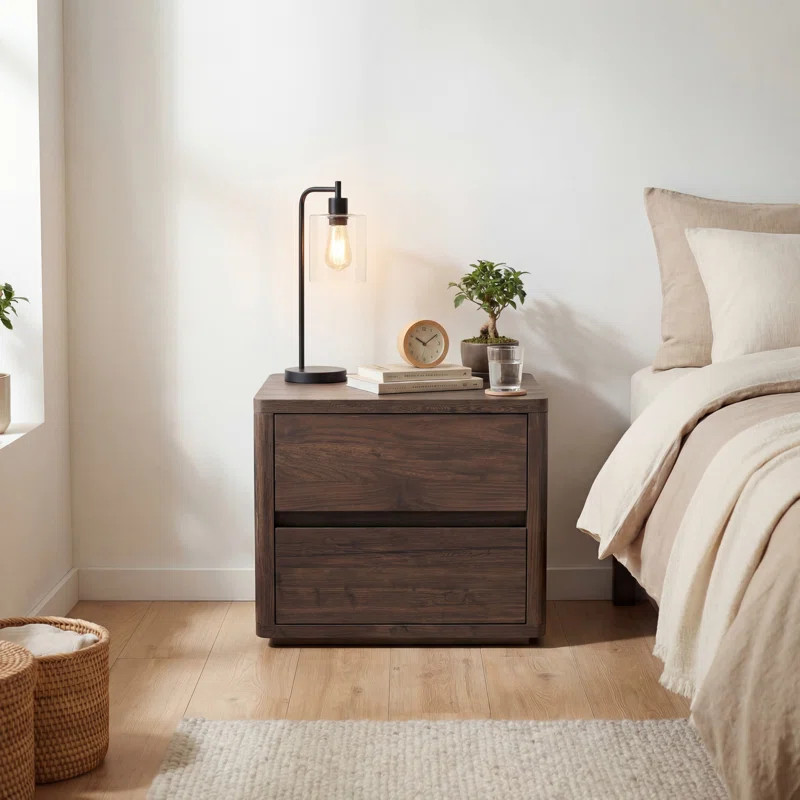 21.7''W*15.6''D*18.3''H Minimalist Light Wood Modern 2-Drawer Nightstand with Smooth-Gliding Draw... | Wayfair North America