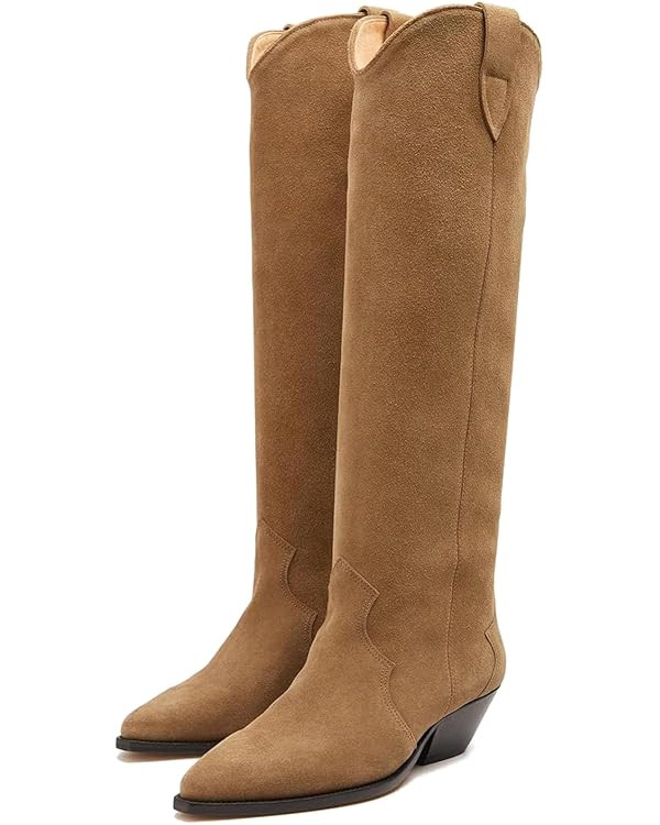 Yishaweiqi Camel Suede Knee High Boots for Women Snip Toe Chunky Heel Cowboy Cowgirl Boots Ladies... | Amazon (US)
