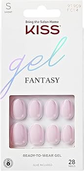 KISS Gel Fantasy, Press-On Nails, Nail glue included, 'Pure Love', Light Pink, Short Size, Almond... | Amazon (US)