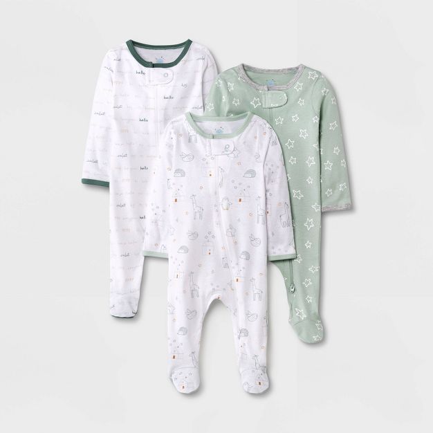 Baby 3pk 'Hello Happy' Zip-Up Sleep N' Play - Cloud Island™ Dark Green | Target