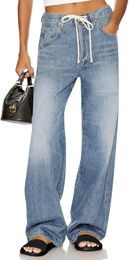 Cicy Bell Womens Wide Leg Jeans Drawstring High Waisted Baggy Straight Leg Jeans Trendy Boyfriend... | Amazon (US)