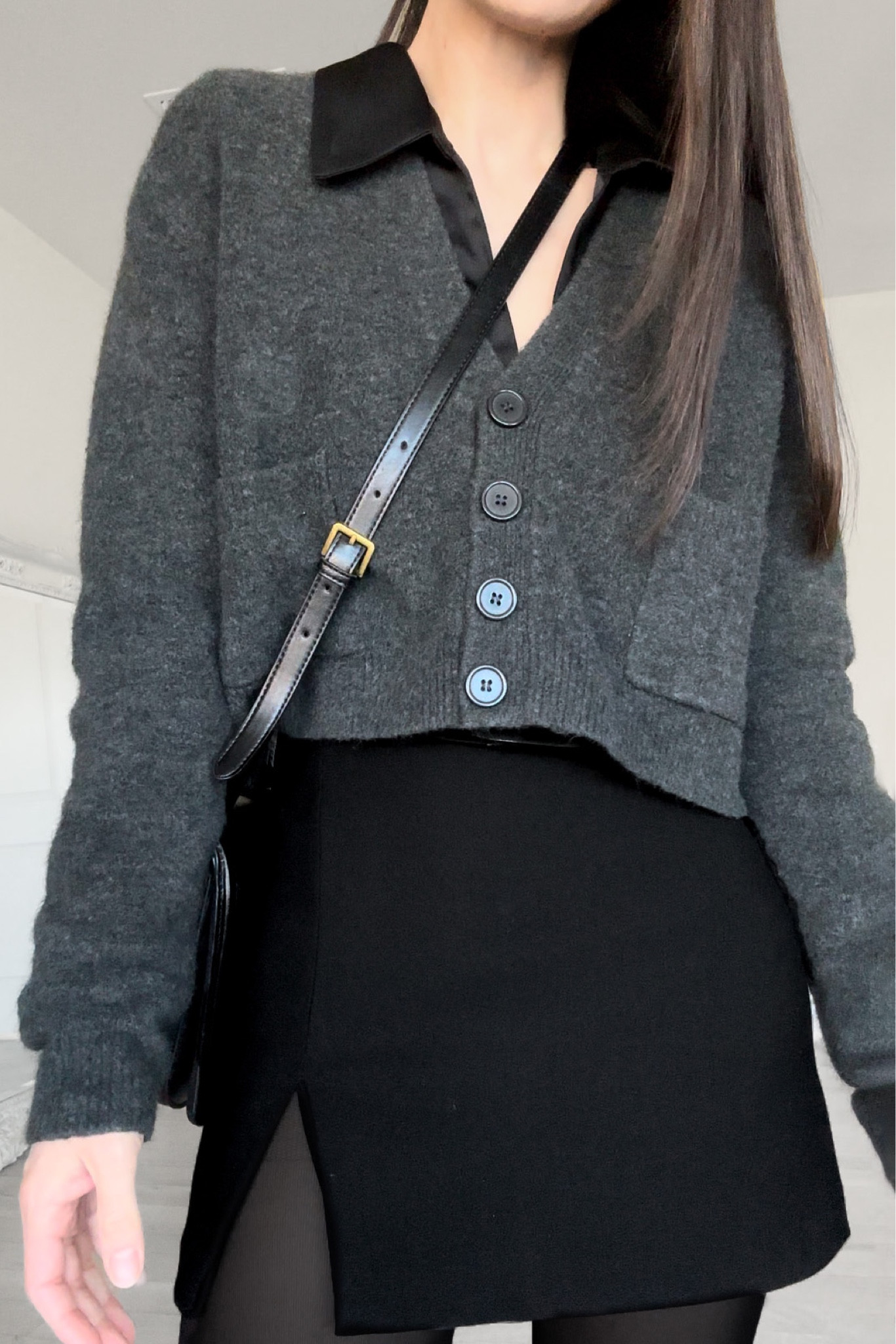 Black mini skirt with slit outfit 🖤☕️

Gray cardigan, cropped cardigan outfit, mini skirt outfits, black shirt outfits, outfit ideas, all black outfits. Dark gray cardigan, slit mini skirt, black mini skirt outfits 

#LTKstyletip #LTKworkwear