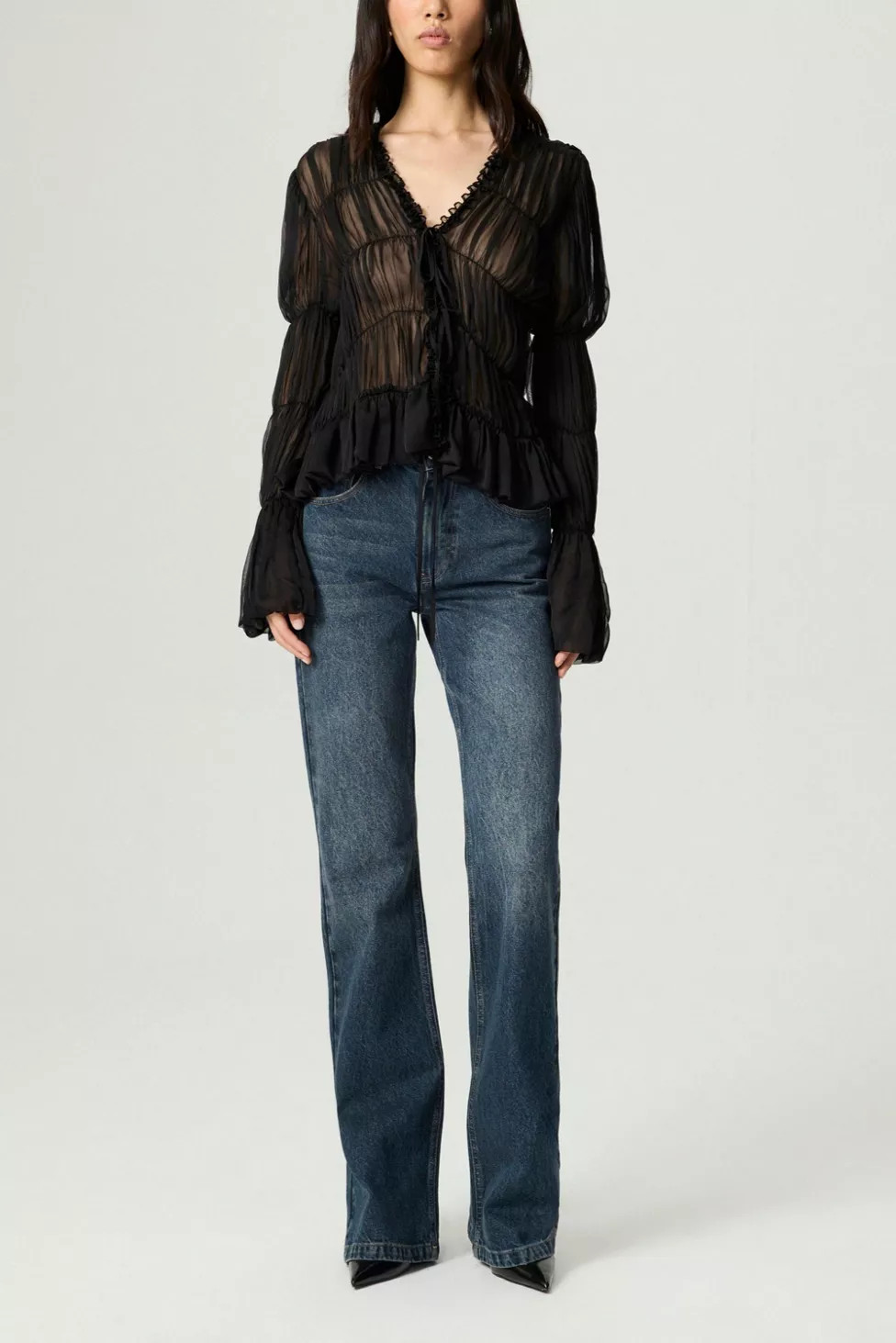 Nocturne Ruched Sheer Blouse | Urban Outfitters (US and RoW)