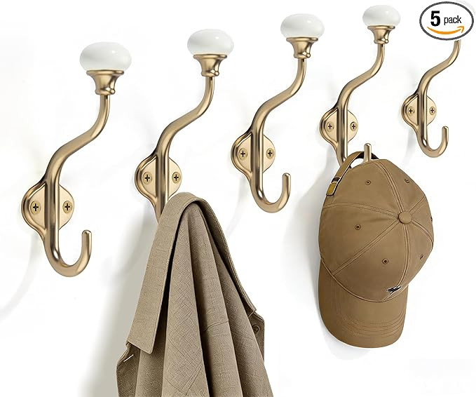 TUNNY Coat Hooks - 5 Pack Champagne Bronze Towel Hooks Robe Hooks Decorative Wall Hooks for Bathr... | Amazon (US)