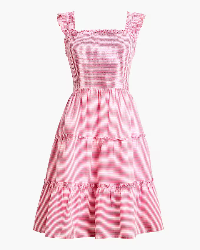 Striped smocked tiered mini dress | J.Crew Factory