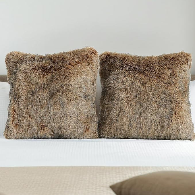 inchgrass Fur Throw Pillow Covers 18x18 Inch - Luxury Fluffy Sofa & Bed Pillow Covers Set of 2, U... | Amazon (US)