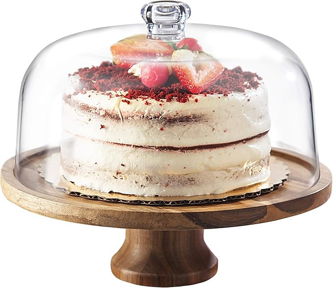 Godinger Cake Stand, Footed Cake Plate Server with Dome, Acaciawood and Shaterproof Acrylic Lid | Amazon (US)