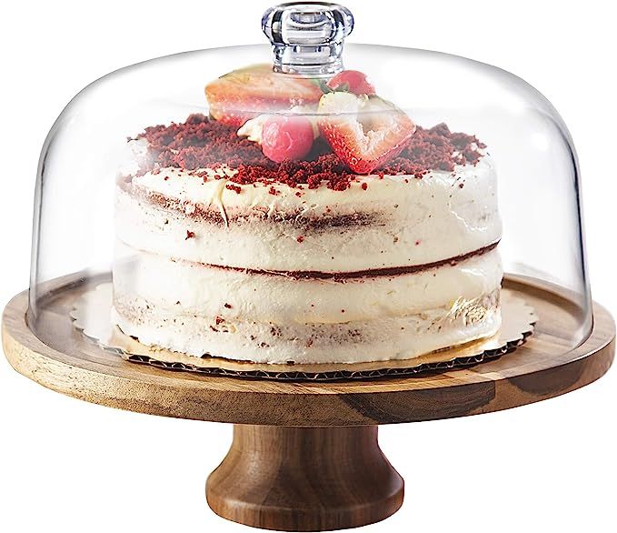 Godinger Cake Stand, Footed Cake Plate Server with Dome, Acaciawood and Shaterproof Acrylic Lid | Amazon (US)