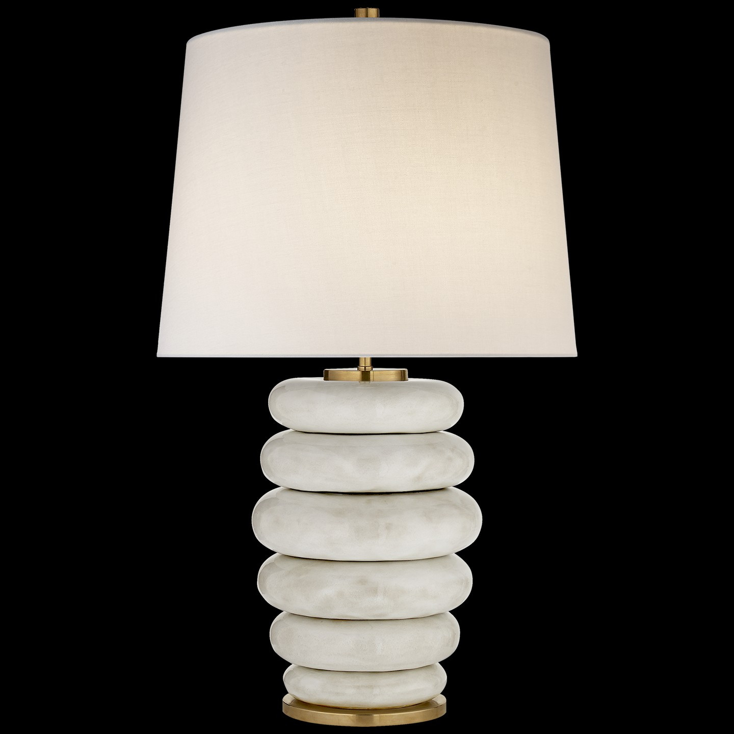 Phoebe Stacked Table Lamp in Antiqued White with Linen Shade | Burke Decor