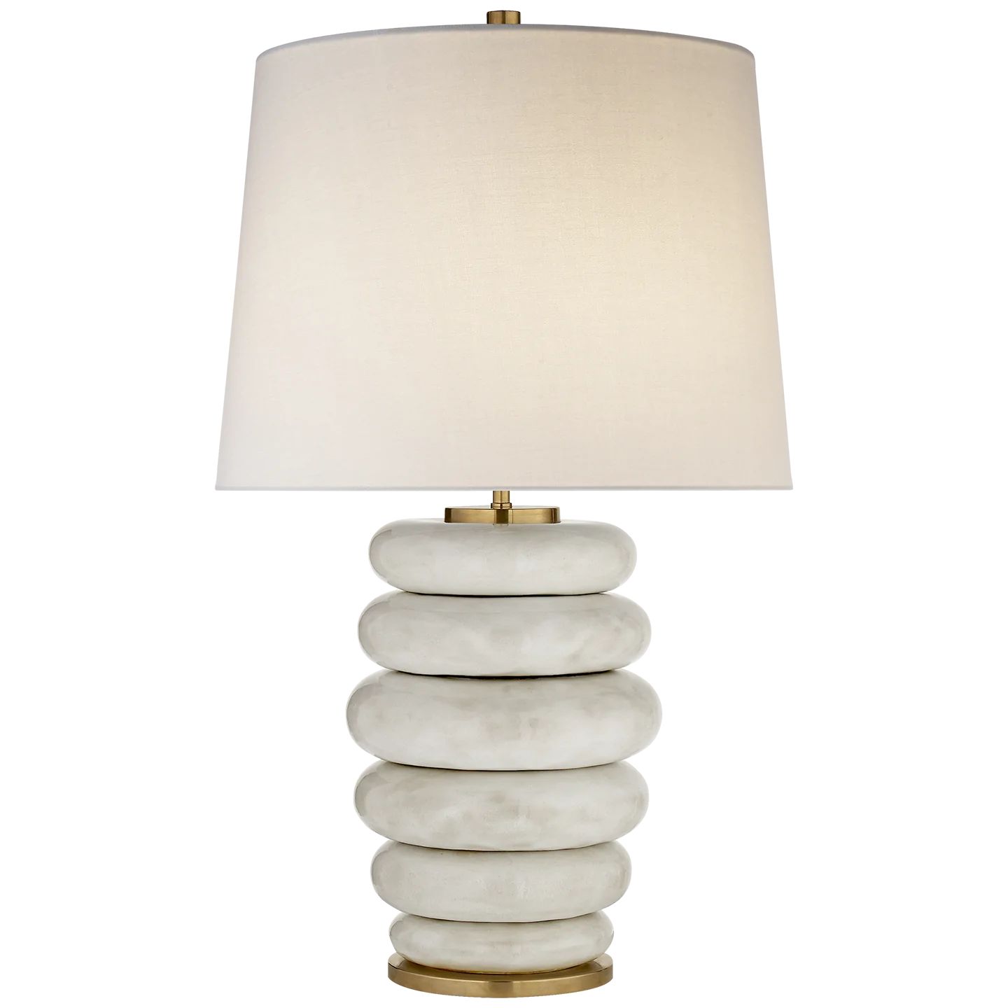 Phoebe Stacked Table Lamp in Antiqued White with Linen Shade | Burke Decor