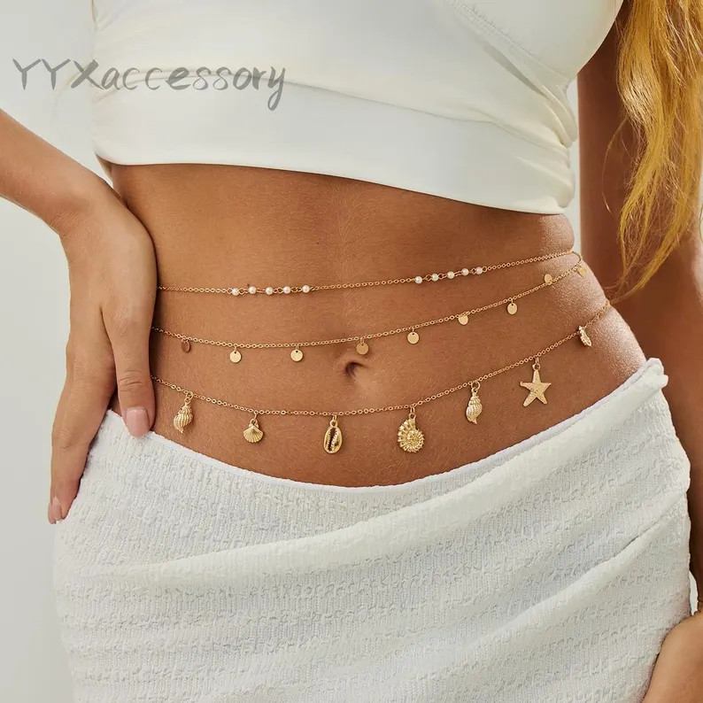 Tassel Starfish Shell Waist Chain Set \u2014 Beach Vacation Hip Chain With Seashell & Starfish Pe... | Etsy (Global)