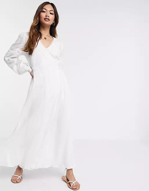 ASOS DESIGN lace insert wrap maxi dress in white | ASOS (Global)