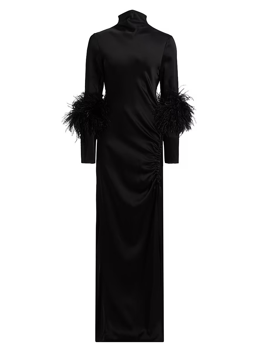 Women's Feather-Trim Satin Gown - Black - Size 4 | Saks Fifth Avenue