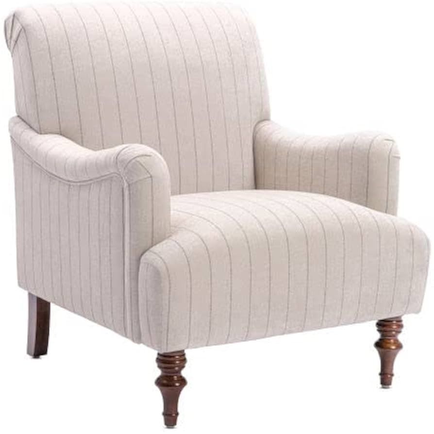 Comfort Pointe Seville Sea Oat Beige with Charcoal Stripe Polyester Fabric Arm Chair | Amazon (US)