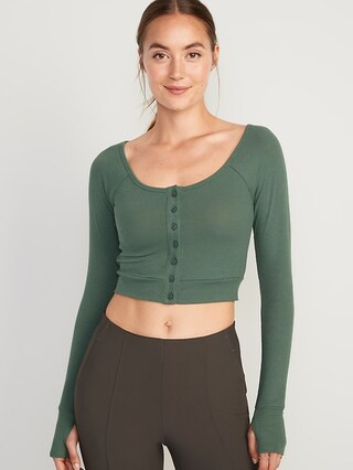 Long-Sleeve UltraLite Rib-Knit Ultra-Cropped Cardigan Top for Women | Old Navy (US)