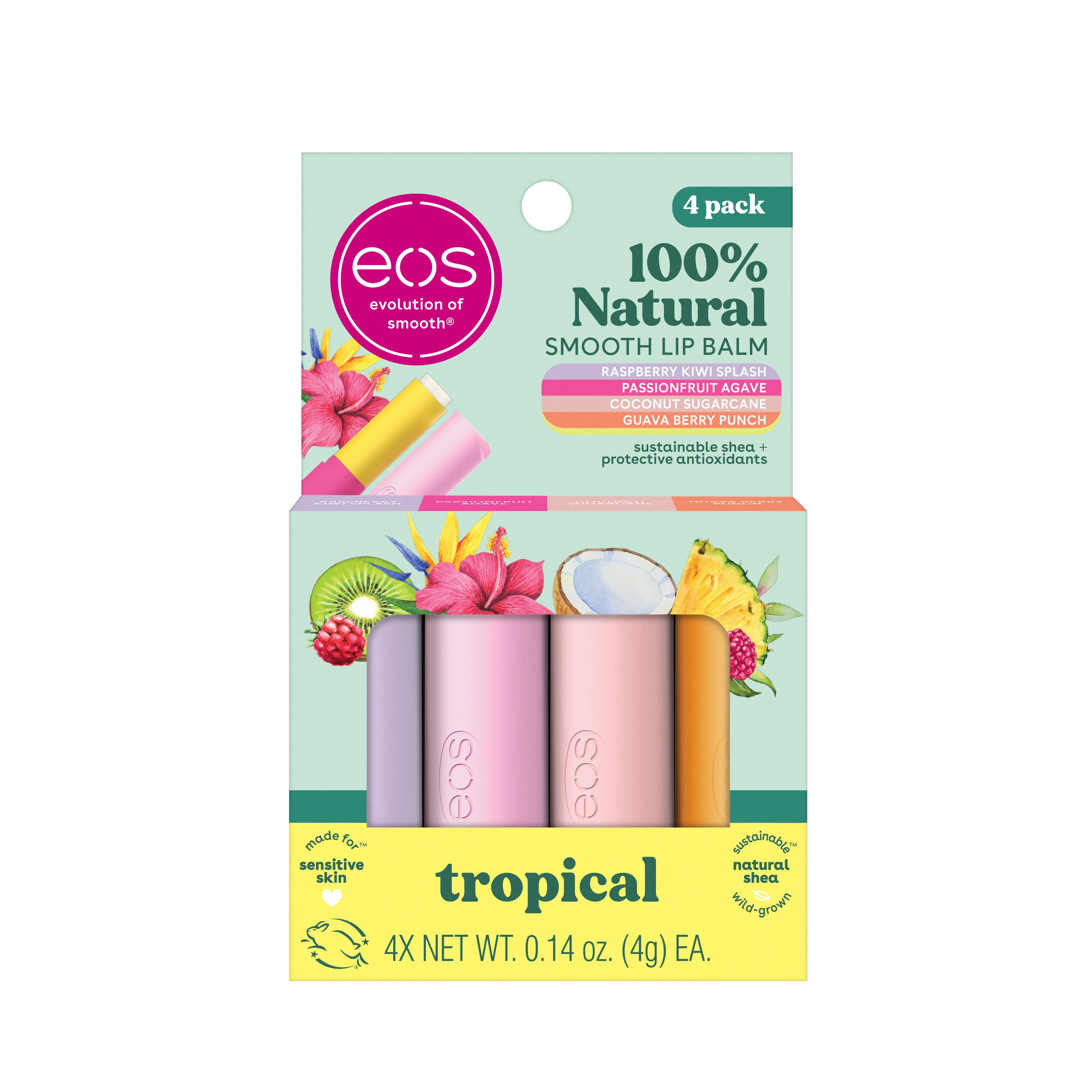 Eos 100% Natural Lip Balm Set- Tropical Variety Pack, 0.14 oz, Pack of 4 | Walmart (US)