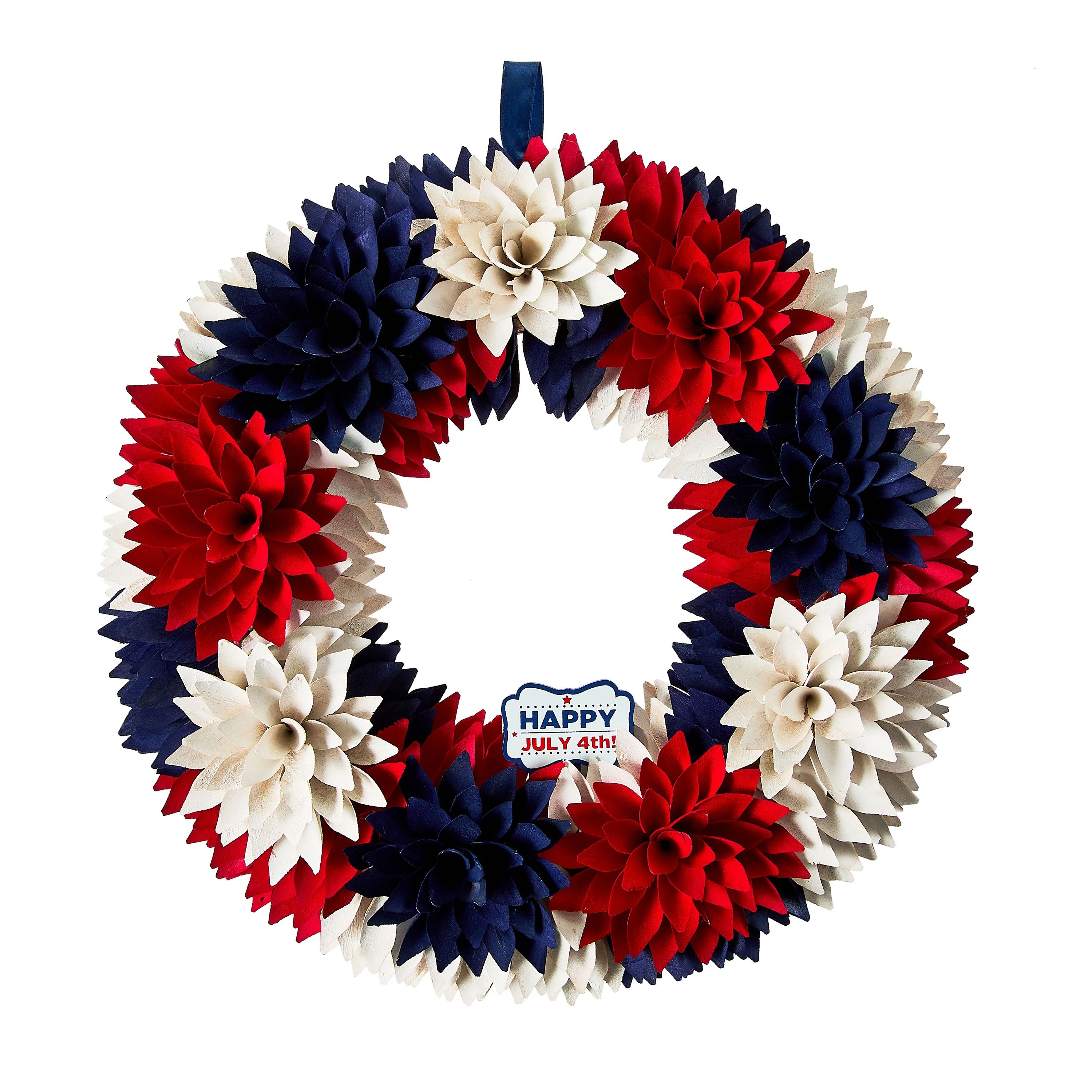 Patriotic Red, White & Blue Woodchip Wreath, 18", by Way To Celebrate | Walmart (US)