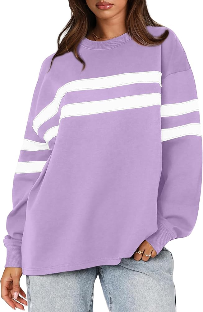 WIHOLL Womens Oversized Sweatshirts Casual Crewneck Long Sleeve Tops Comfy Striped Shirts Fall Fa... | Amazon (US)