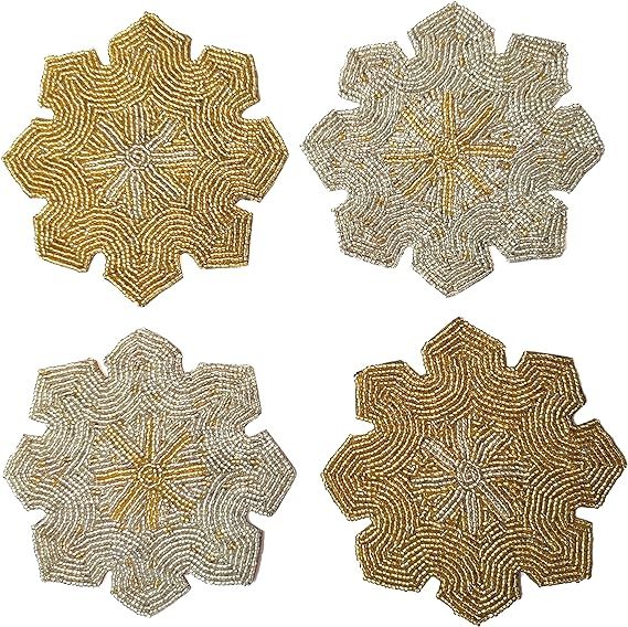 Sudha Pennathur Hand Beaded Snowflake Coaster Set of 4 | Amazon (US)